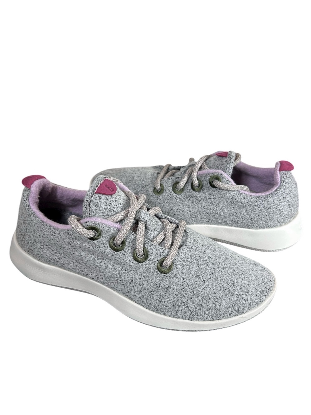 Allbirds Women’s Merino Wool Runners Grey Green Eyelets Pink Lace-Up Sneakers 7R